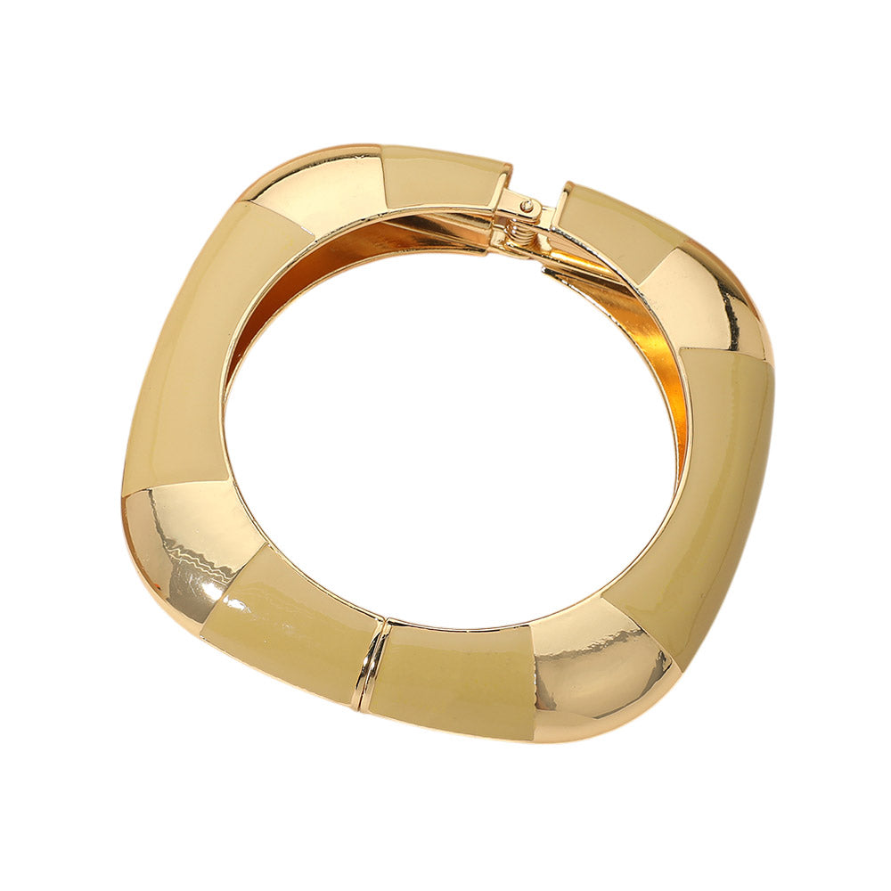 Madeline Love Ivory Bold Enamel Inlay Square Hinged Bangle Bracelet - Bracelets - desc