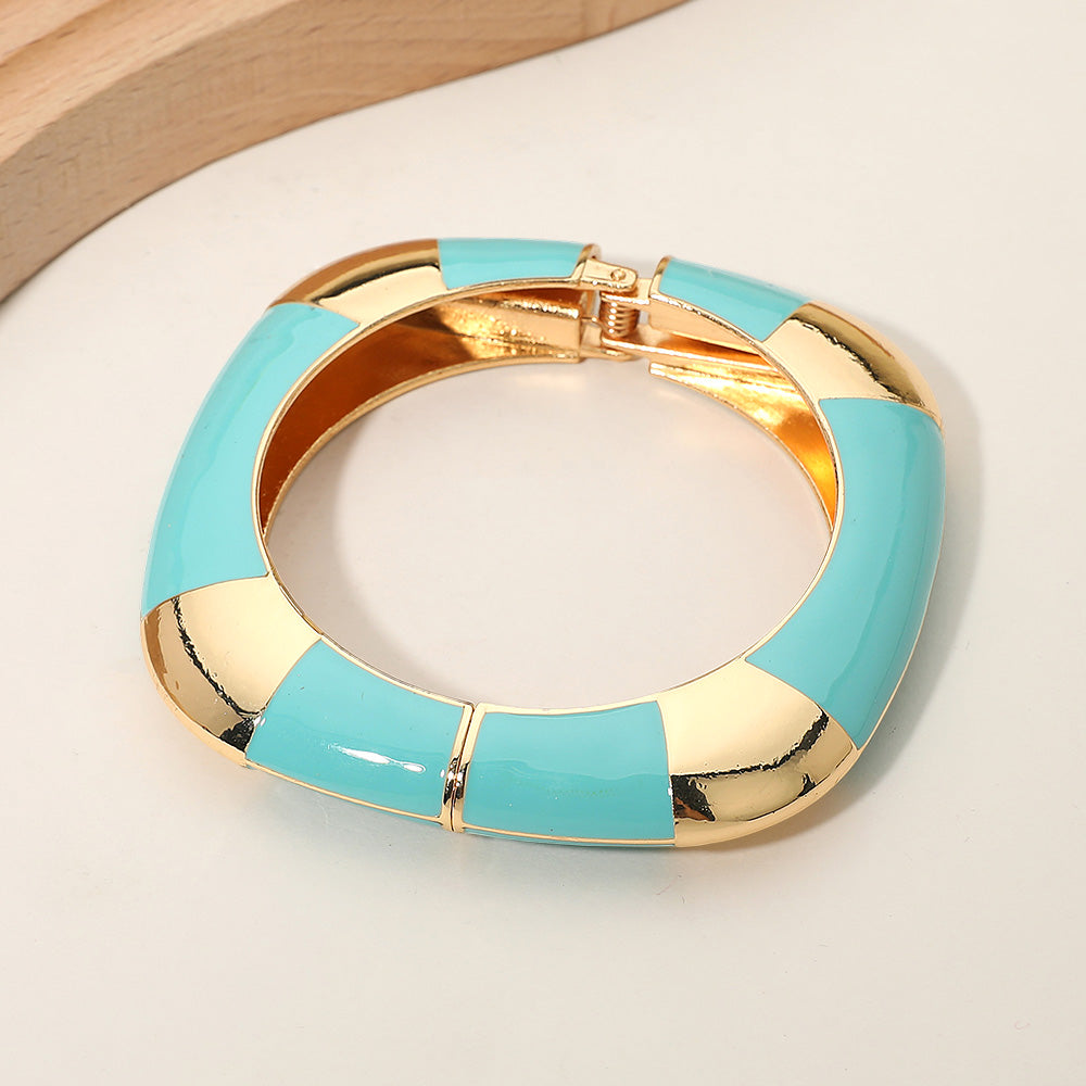 Madeline Love Turquoise Bold Enamel Inlay Square Hinged Bangle Bracelet - Bracelets