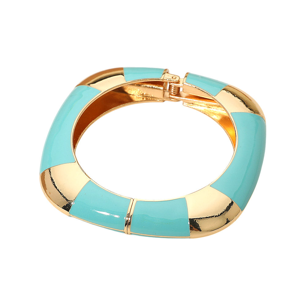 Madeline Love Turquoise Bold Enamel Inlay Square Hinged Bangle Bracelet - Bracelets - desc