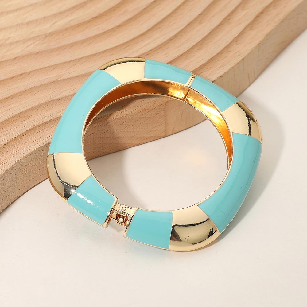 Madeline Love Turquoise Bold Enamel Inlay Square Hinged Bangle Bracelet - Bracelets - extra