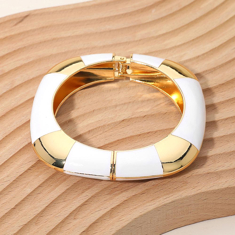 Madeline Love White Bold Enamel Inlay Square Hinged Bangle Bracelet - Bracelets