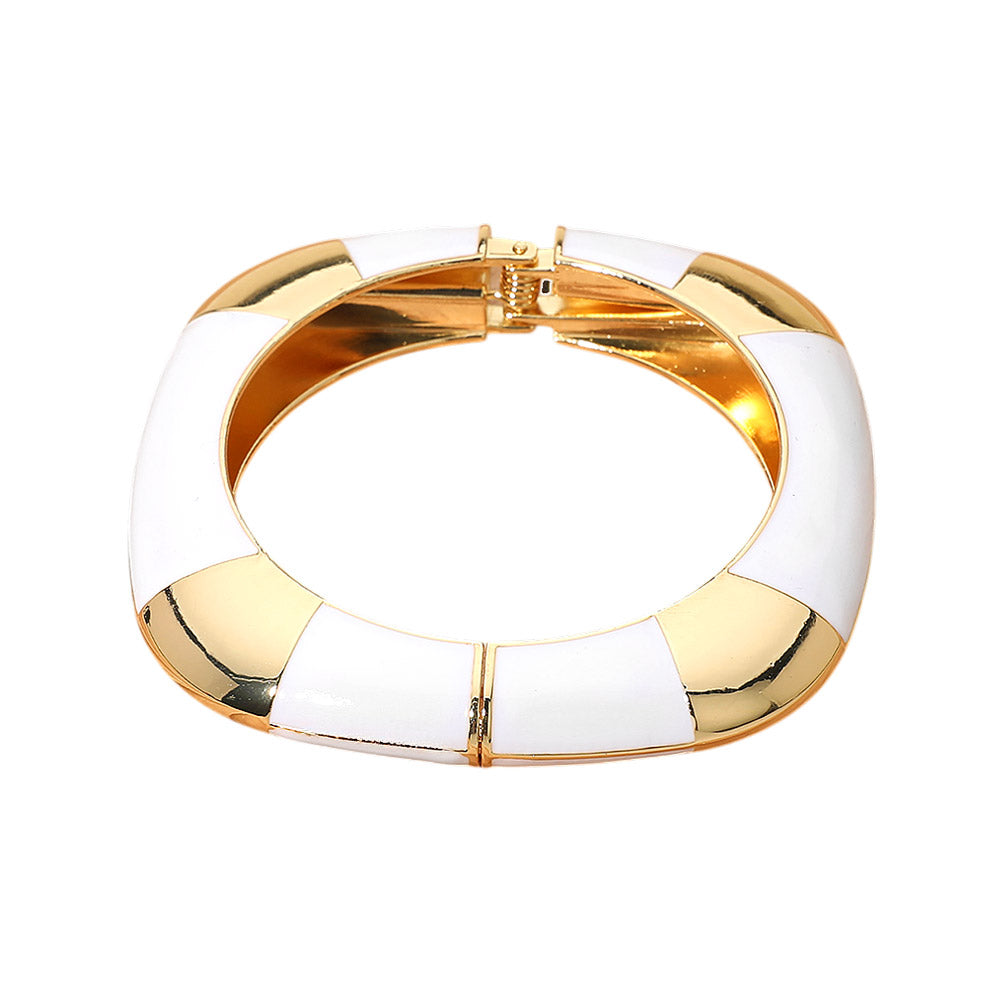 Madeline Love White Bold Enamel Inlay Square Hinged Bangle Bracelet - Bracelets - desc