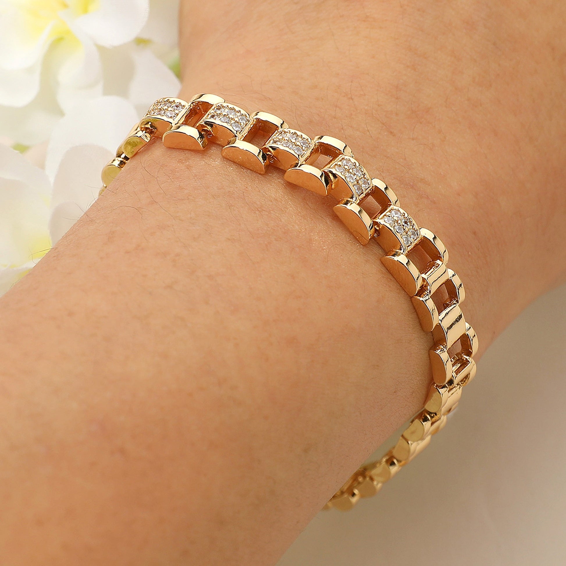 Madeline Love Gold CZ Stone Paved Classic Link Bracelet - Bracelets