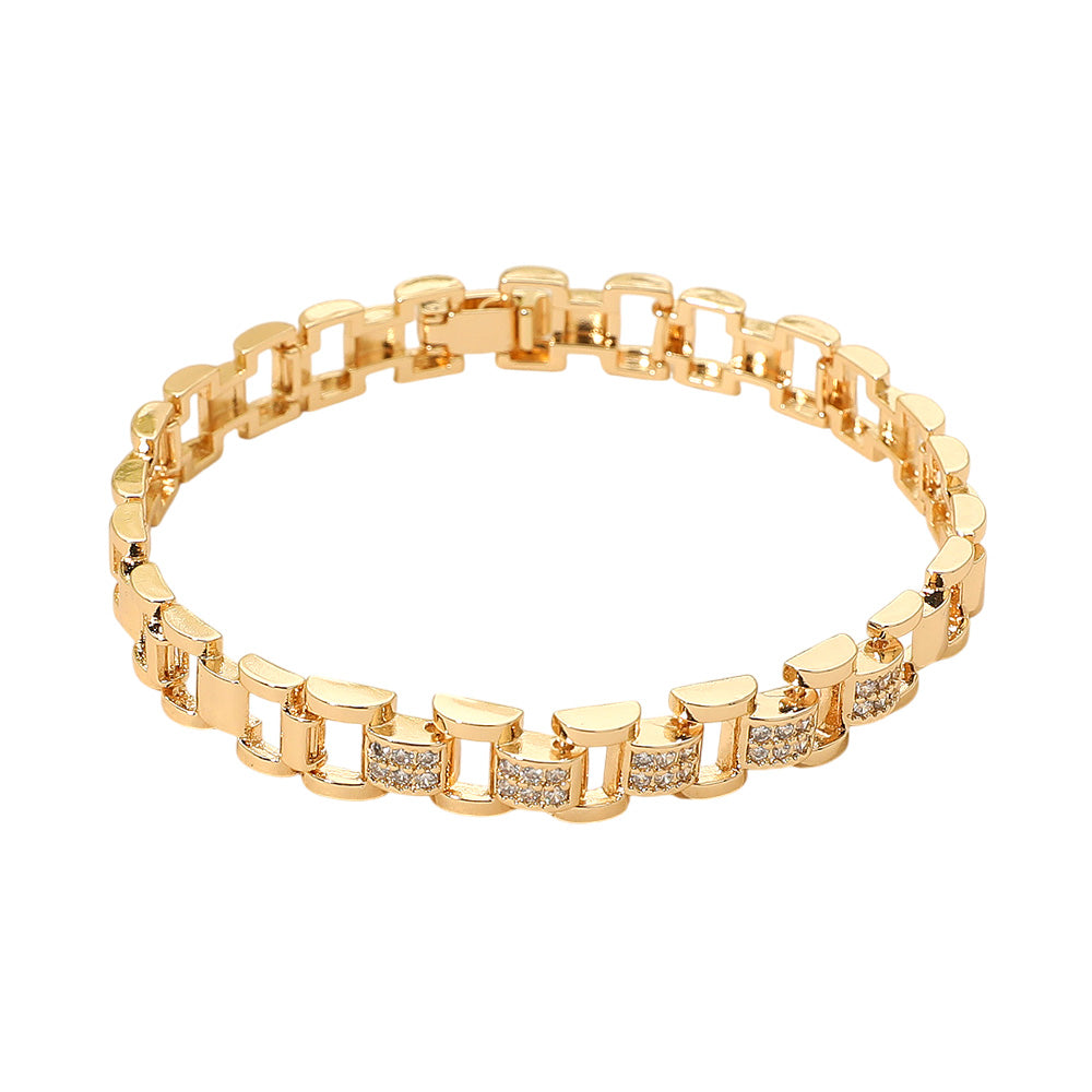 Madeline Love Gold CZ Stone Paved Classic Link Bracelet - Bracelets - extra