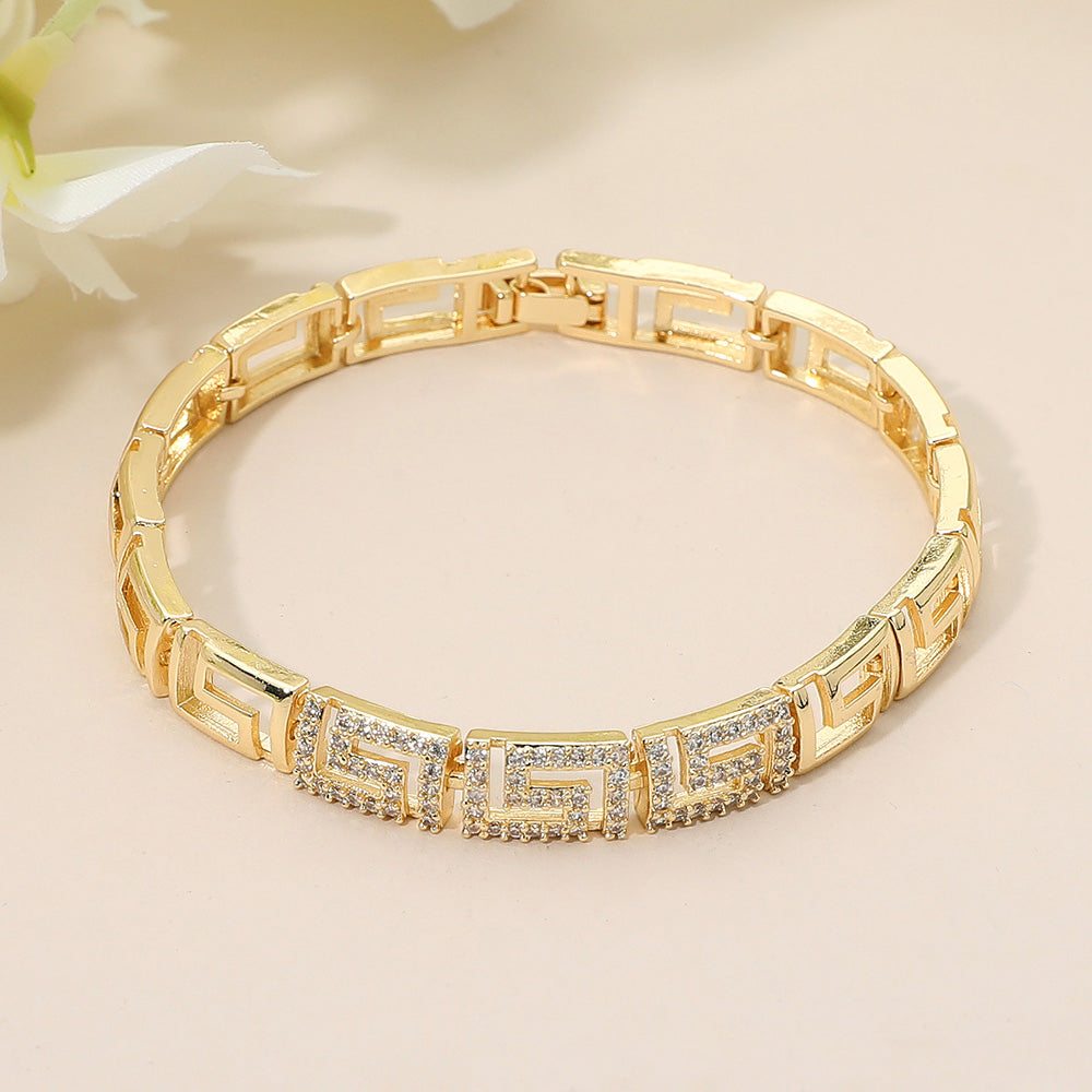 Madeline Love Gold CZ Stone Paved Geometric Link Bracelet - Bracelets