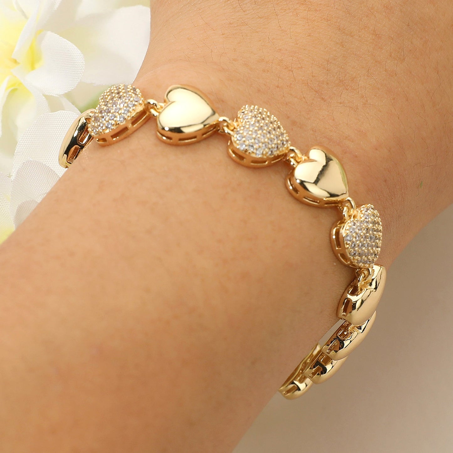 Madeline Love Gold CZ Stone Paved Heart Link Bracelet