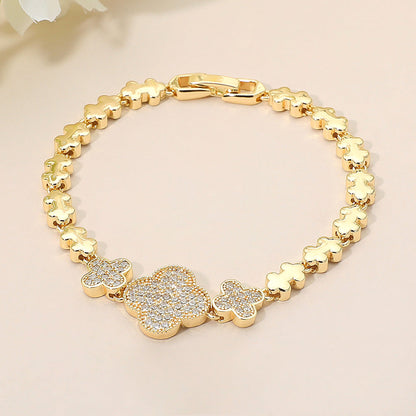 Madeline Love Gold Triple CZ Stone Paved Quatrefoil Link Beaded Bracelet - Earrings