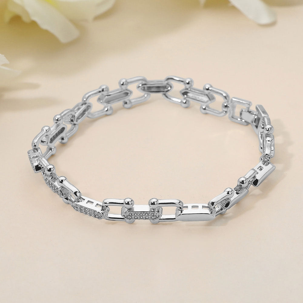 Madeline Love Rhodium CZ Stone Paved Modern Link Bracelet