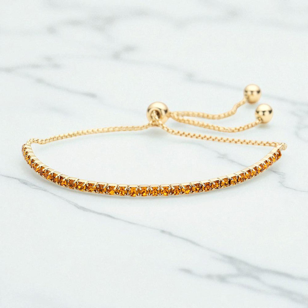 Madeline Love Lt Col Topaz Brass Metal Rhinestone Adjustable Pull Tie Bracelet - Bracelets