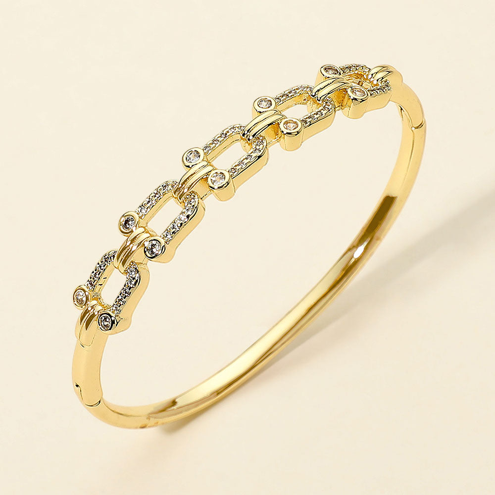 Madeline Love Gold Stainless Steel CZ Pave Industrial Chain Link Hinged Bangle Bracelet