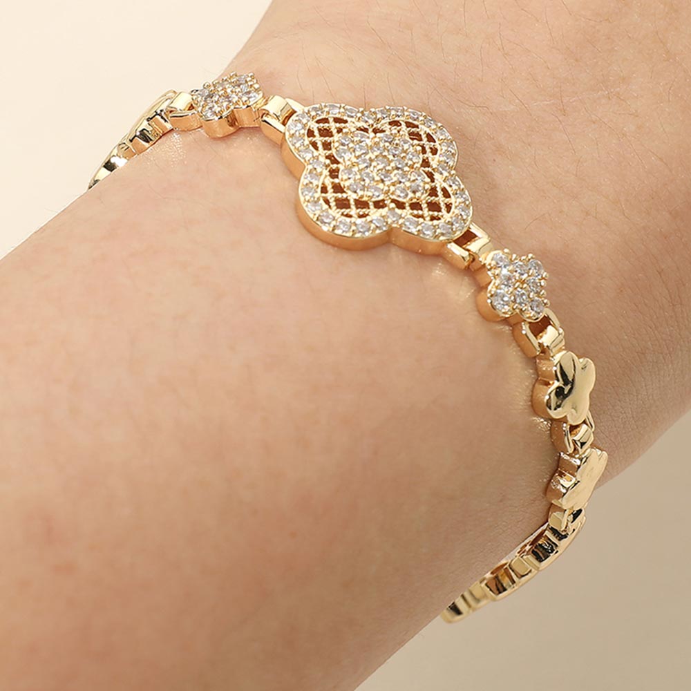 Madeline Love Gold CZ Pave Quatrefoil Charm Accent Link Bracelet