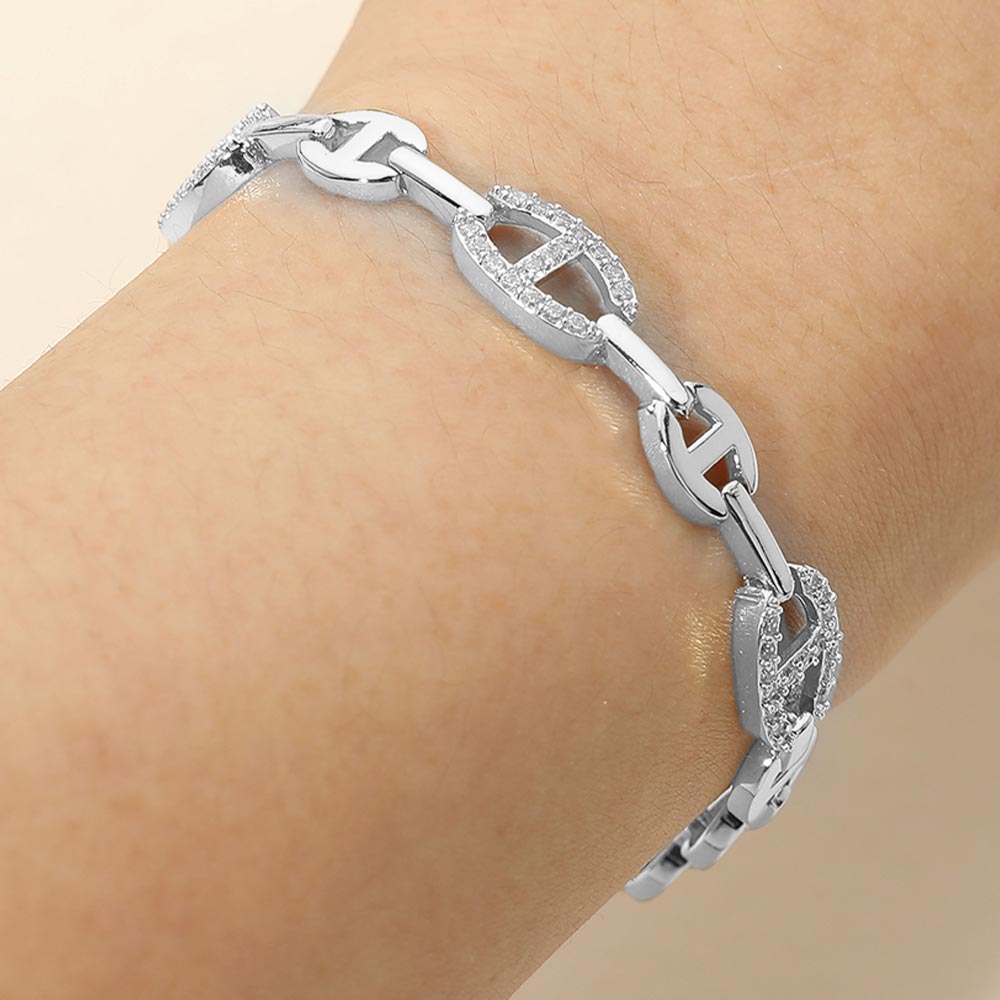 Madeline Love Rhodium CZ Pave Geometric Link Bracelet