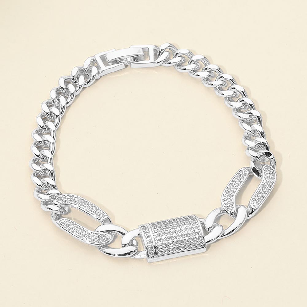 Madeline Love Rhodium CZ Pave Charm Link Chain Bracelet