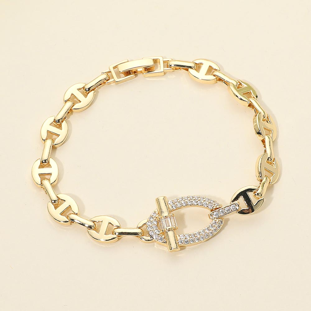 Madeline Love Gold CZ Pave Toggle Charm Geometric Link Bracelet