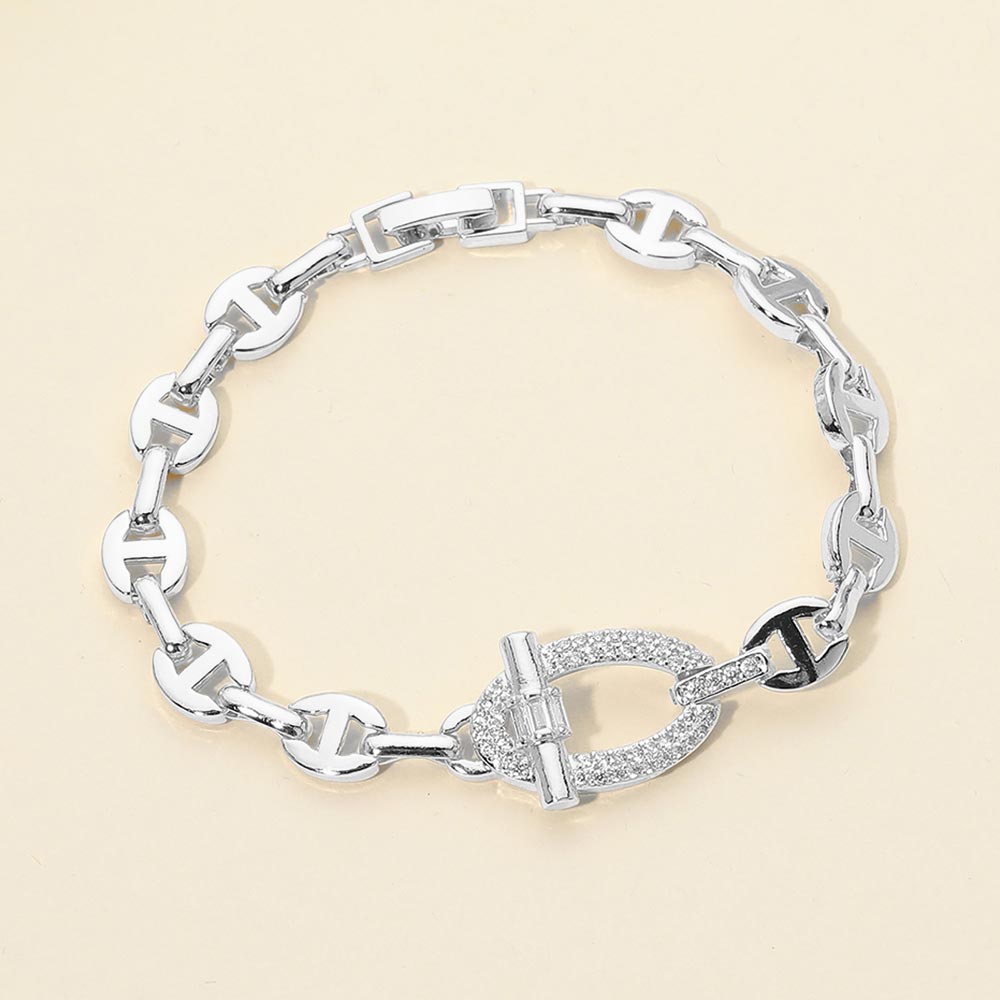 Madeline Love Rhodium CZ Pave Toggle Charm Geometric Link Bracelet
