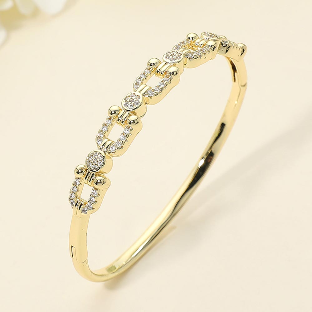 Madeline Love Gold CZ Pave Geometric Link Hinged Bangle Bracelet