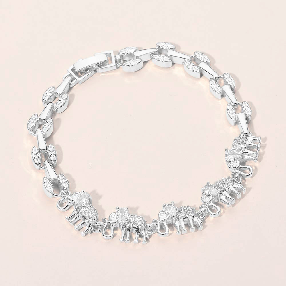 Madeline Love Rhodium CZ Elephant Charm Link Bracelet