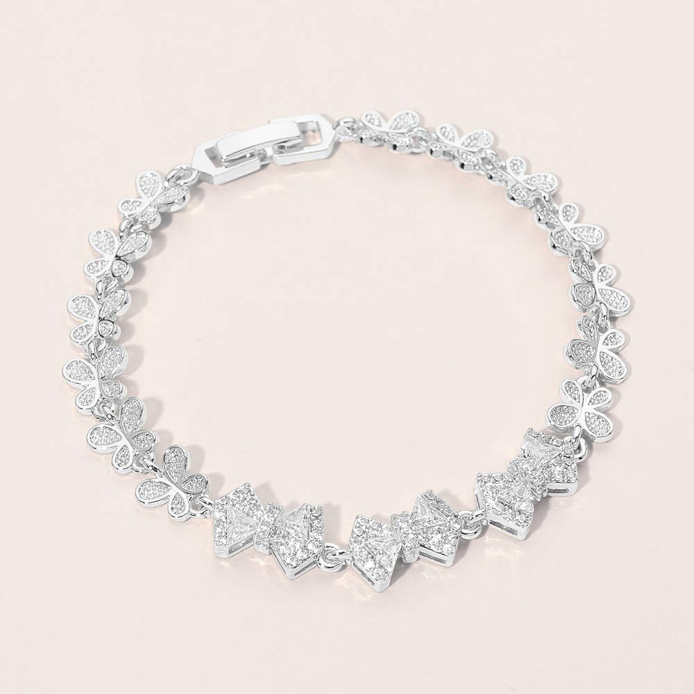 Madeline Love Rhodium CZ Bow Butterfly Charm Link Bracelet