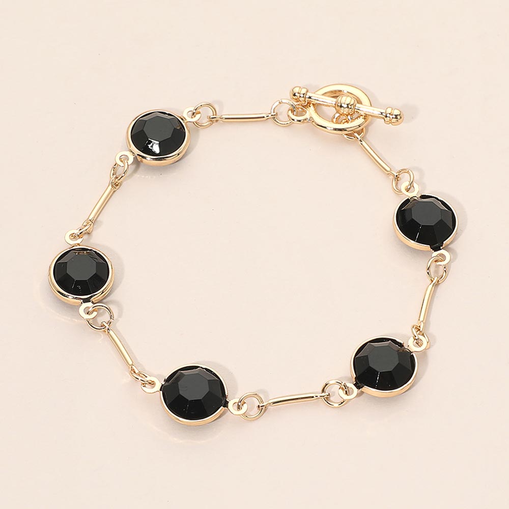 Madeline Love Black, Gold Round Stone Link Toggle Bracelet