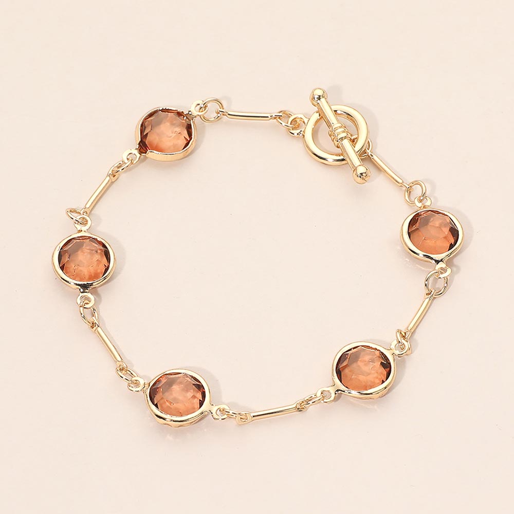 Madeline Love Gold, Lt Col Topaz Round Stone Link Toggle Bracelet
