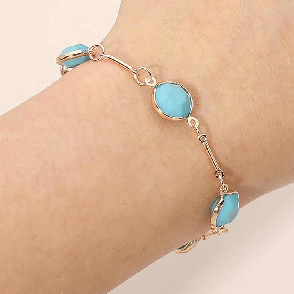 Madeline Love Gold, Turquoise Round Stone Link Toggle Bracelet