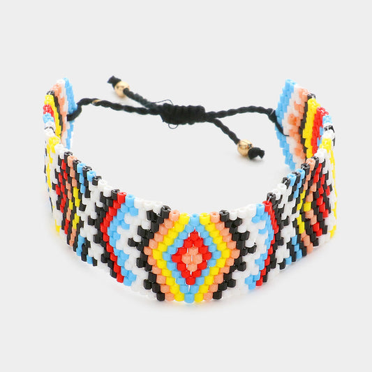 Madeline Love Gold, Multi Boho Patterned Beaded Pull Tie Cinch Bracelet - Bracelets