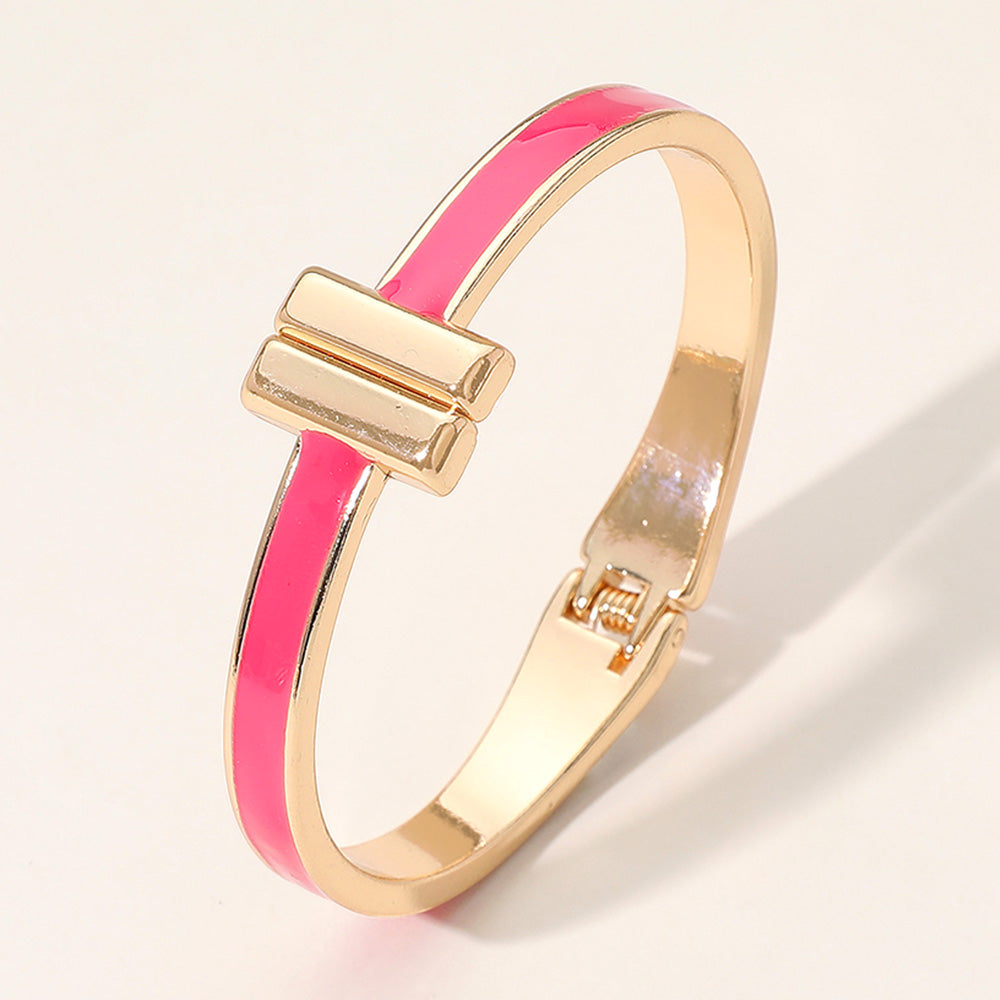 Madeline Love Fuchsia, Gold Metal Bar Tip Enamel Hinged Bangle Bracelet - Bracelets