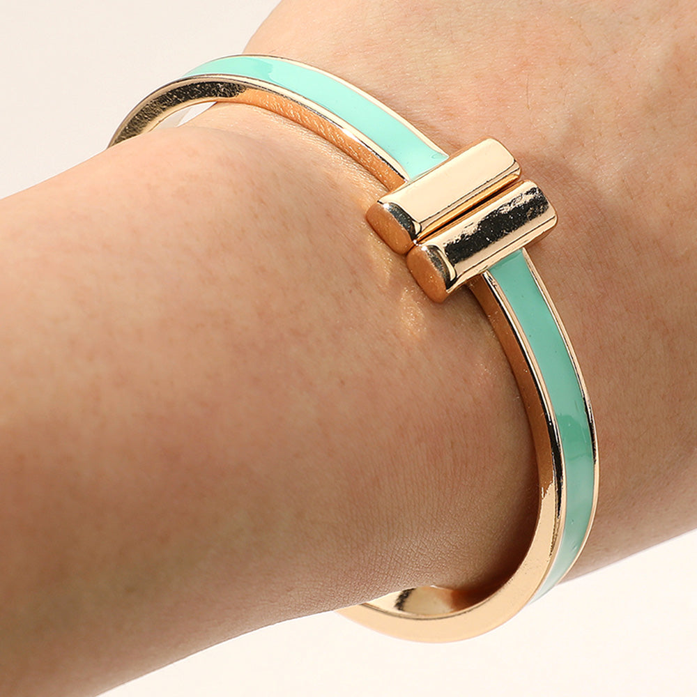 Madeline Love Gold, Mint Metal Bar Tip Enamel Hinged Bangle Bracelet - Bracelets