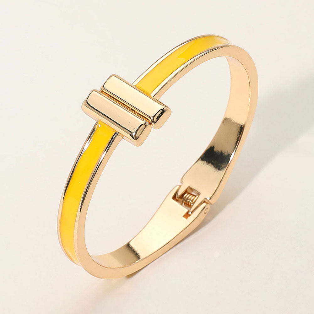 Madeline Love Gold, Yellow Metal Bar Tip Enamel Hinged Bangle Bracelet - Bracelets