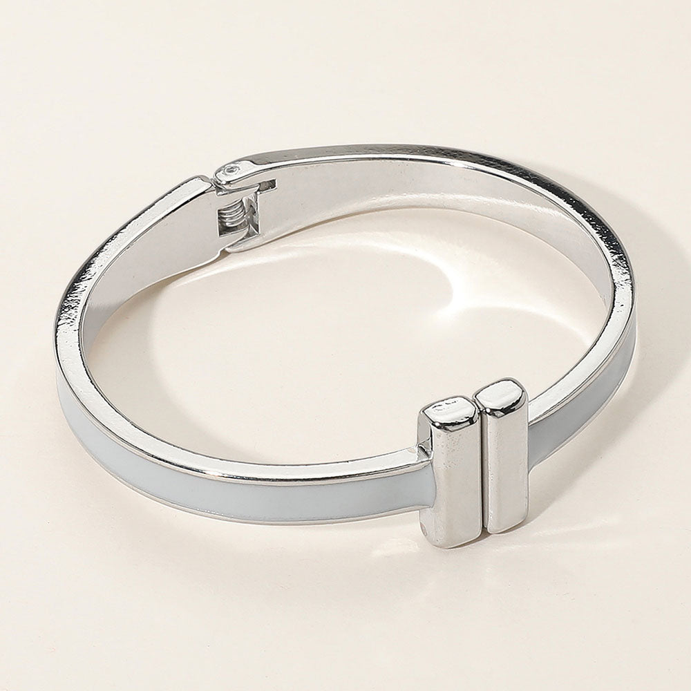 Madeline Love Gray, Rhodium Metal Bar Tip Enamel Hinged Bangle Bracelet - Bracelets