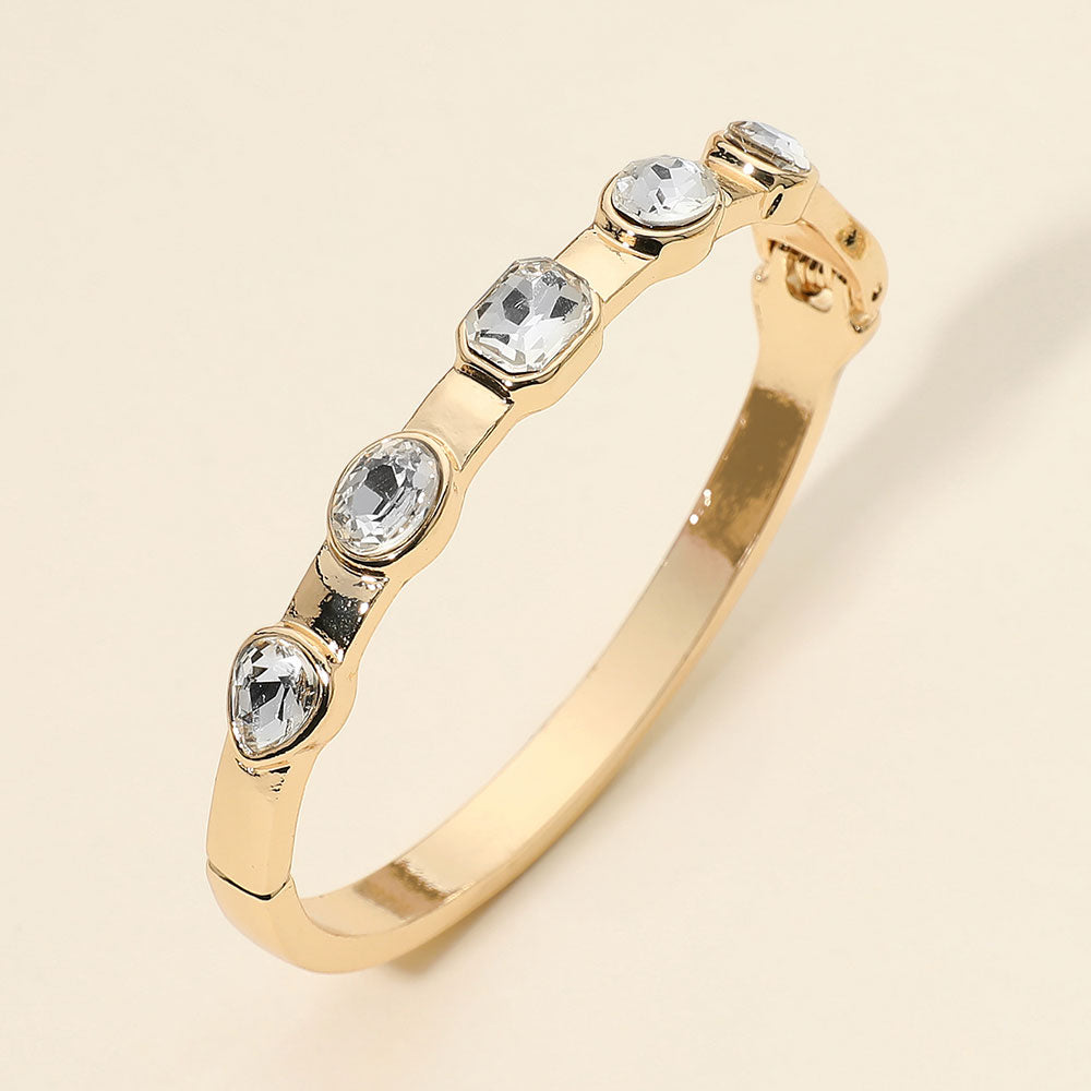 Madeline Love Clear, Gold Multi Shaped Gem Accent Hinged Bangle Bracelet