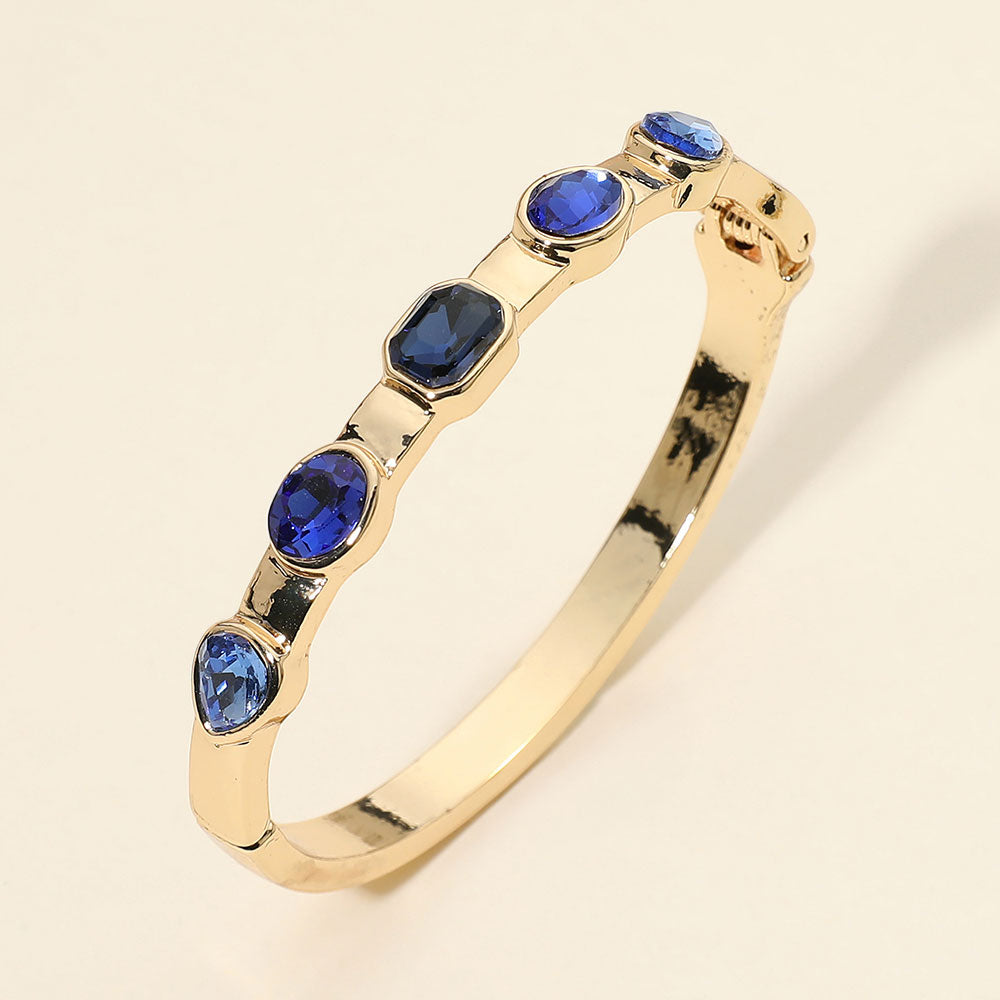 Madeline Love Blue, Multi Multi Shaped Gem Accent Hinged Bangle Bracelet