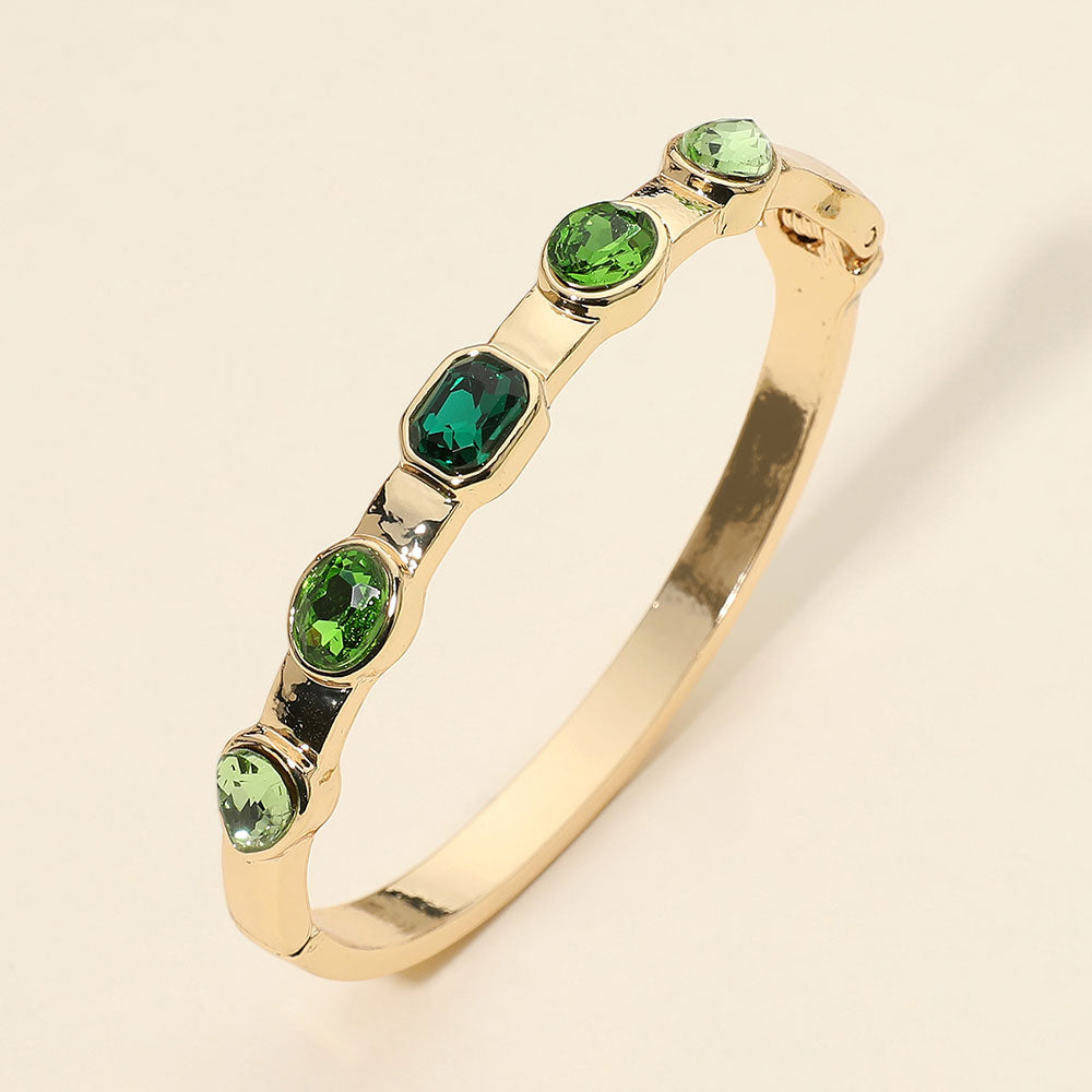 Madeline Love Green, Multi Multi Shaped Gem Accent Hinged Bangle Bracelet