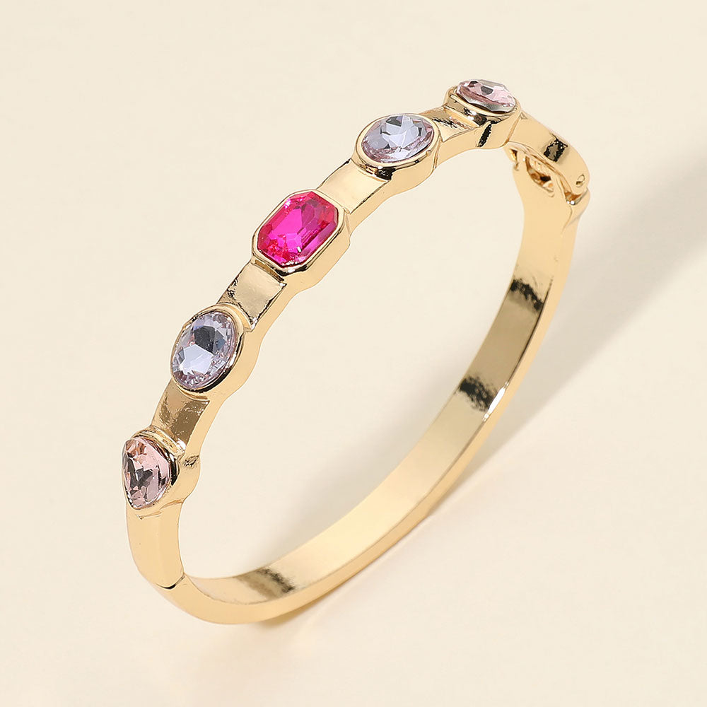 Madeline Love Multi, Pink Multi Shaped Gem Accent Hinged Bangle Bracelet
