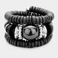 Madeline Love Jet Black Resin Ball Accented Wood Beaded Adjustable Bracelet - Bracelets
