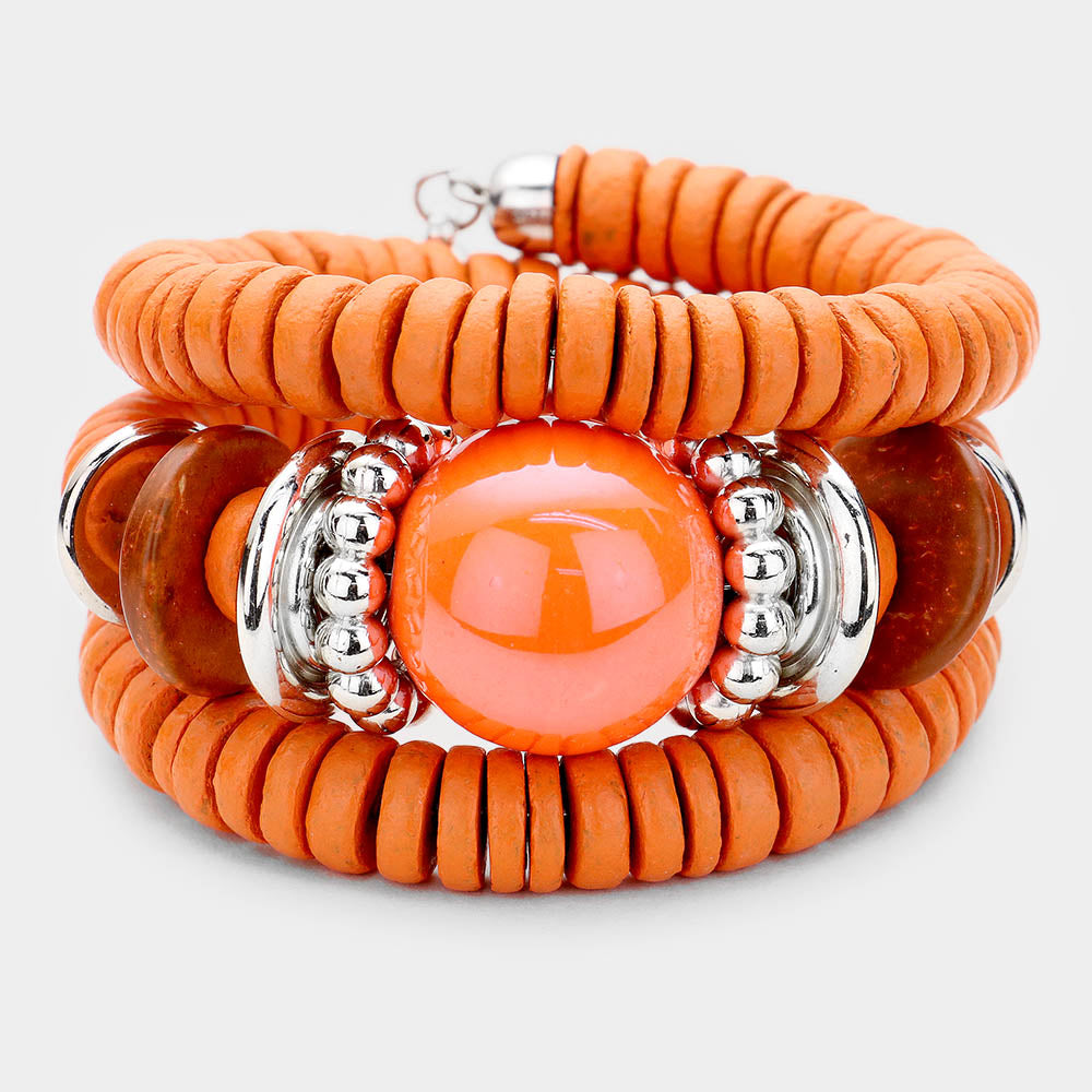 Madeline Love Orange Resin Ball Accented Wood Beaded Adjustable Bracelet - Bracelets