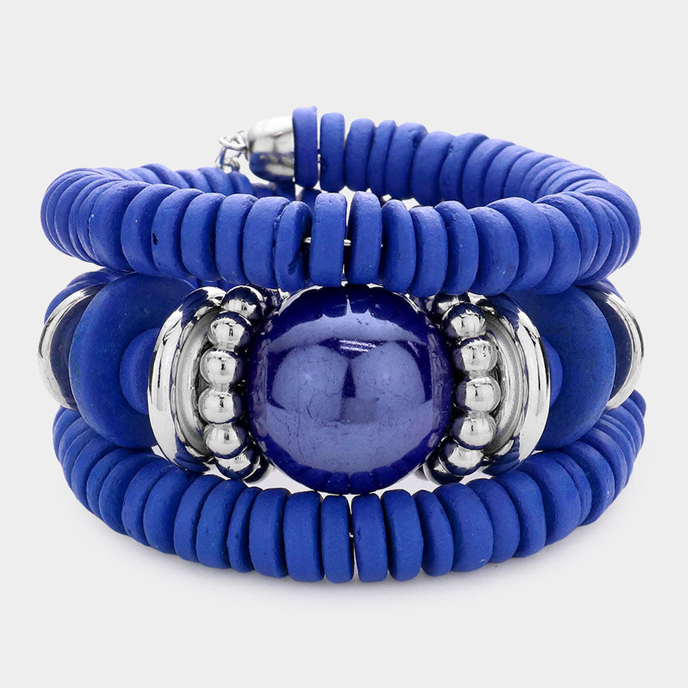 Madeline Love Blue Resin Ball Accented Wood Beaded Adjustable Bracelet - Bracelets