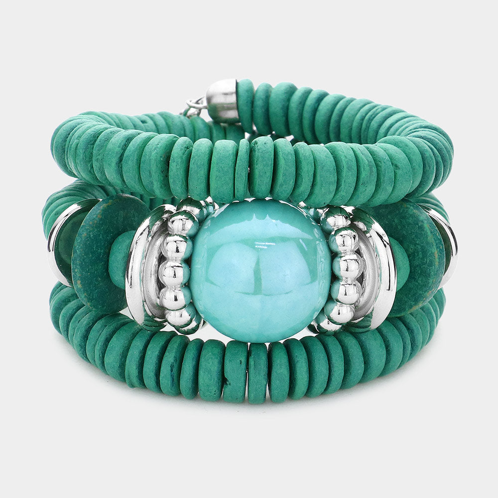 Madeline Love Turquoise Resin Ball Accented Wood Beaded Adjustable Bracelet - Bracelets