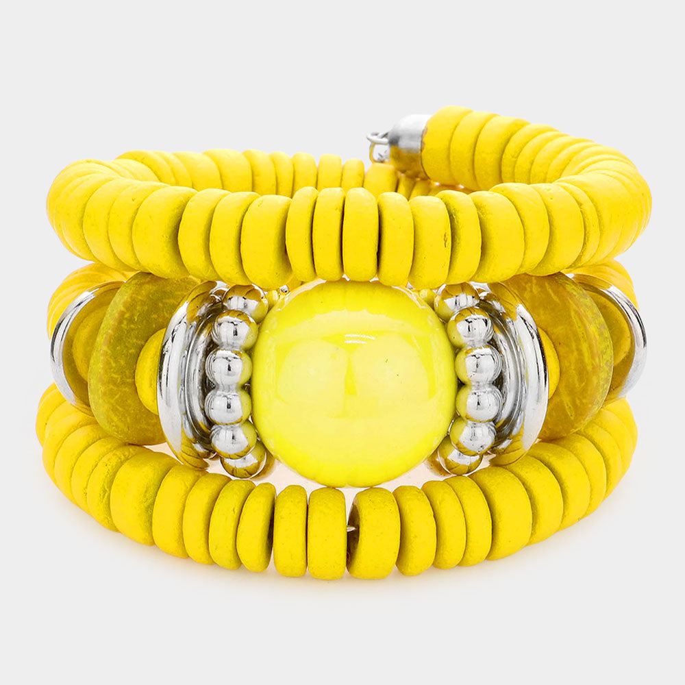 Madeline Love Yellow Resin Ball Accented Wood Beaded Adjustable Bracelet - Bracelets