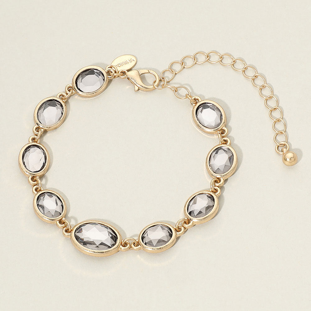Madeline Love Black Diamond, Worn Gold Faceted Oval Stone Cluster Link Bracelet
