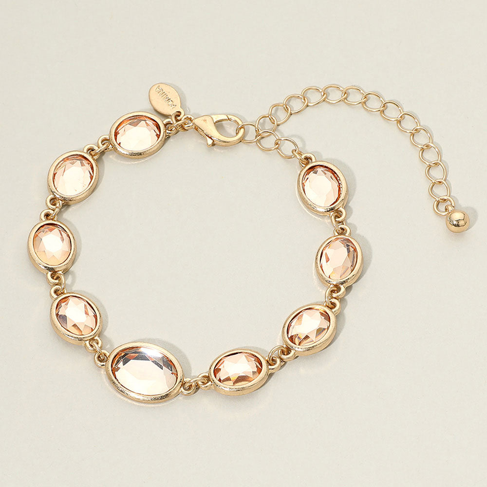Madeline Love Champagne, Worn Gold Faceted Oval Stone Cluster Link Bracelet