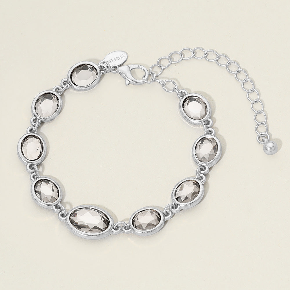Madeline Love Black Diamond, Worn Silver Faceted Oval Stone Cluster Link Bracelet