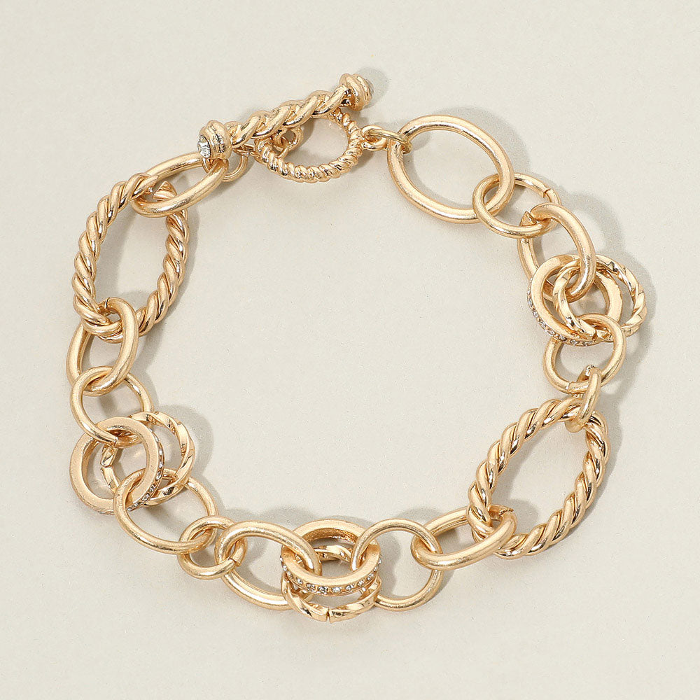 Madeline Love Clear, Worn Gold Chunky Mixed Link Statement Toggle Bracelet