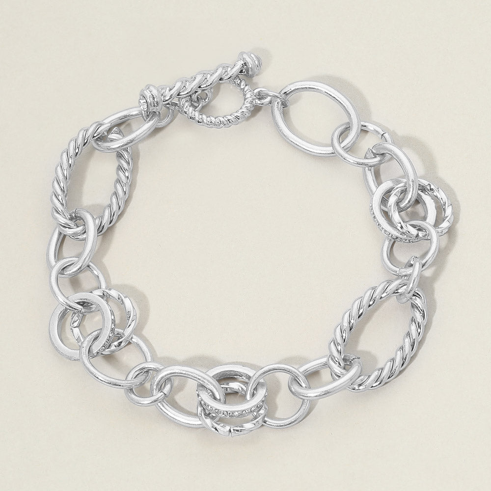 Madeline Love Clear, Worn Silver Chunky Mixed Link Statement Toggle Bracelet