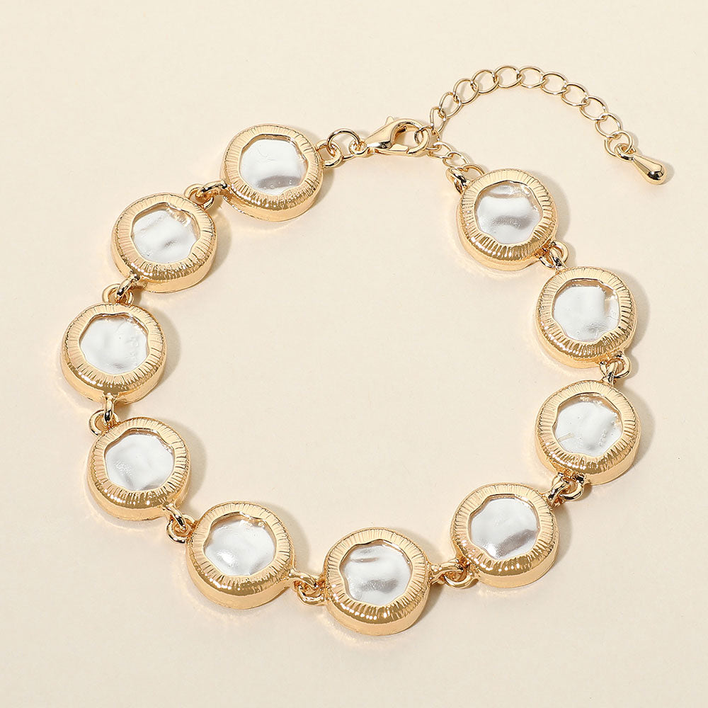 Madeline Love Cream, Gold Irregular Round Pearl Cluster Link Bracelet