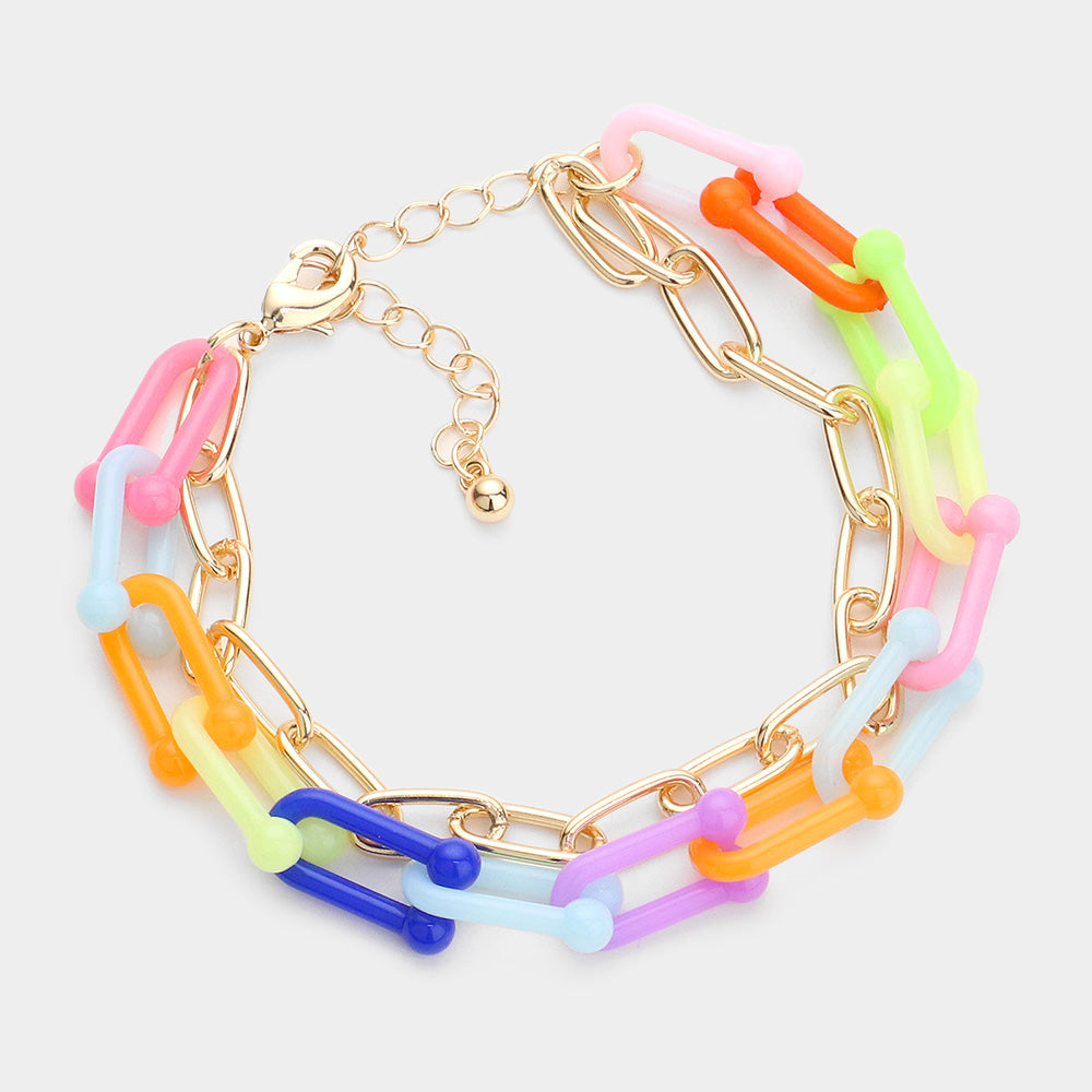 Madeline Love Multi Open Metal Oval Resin Link Double Layered Bracelet - Bracelets