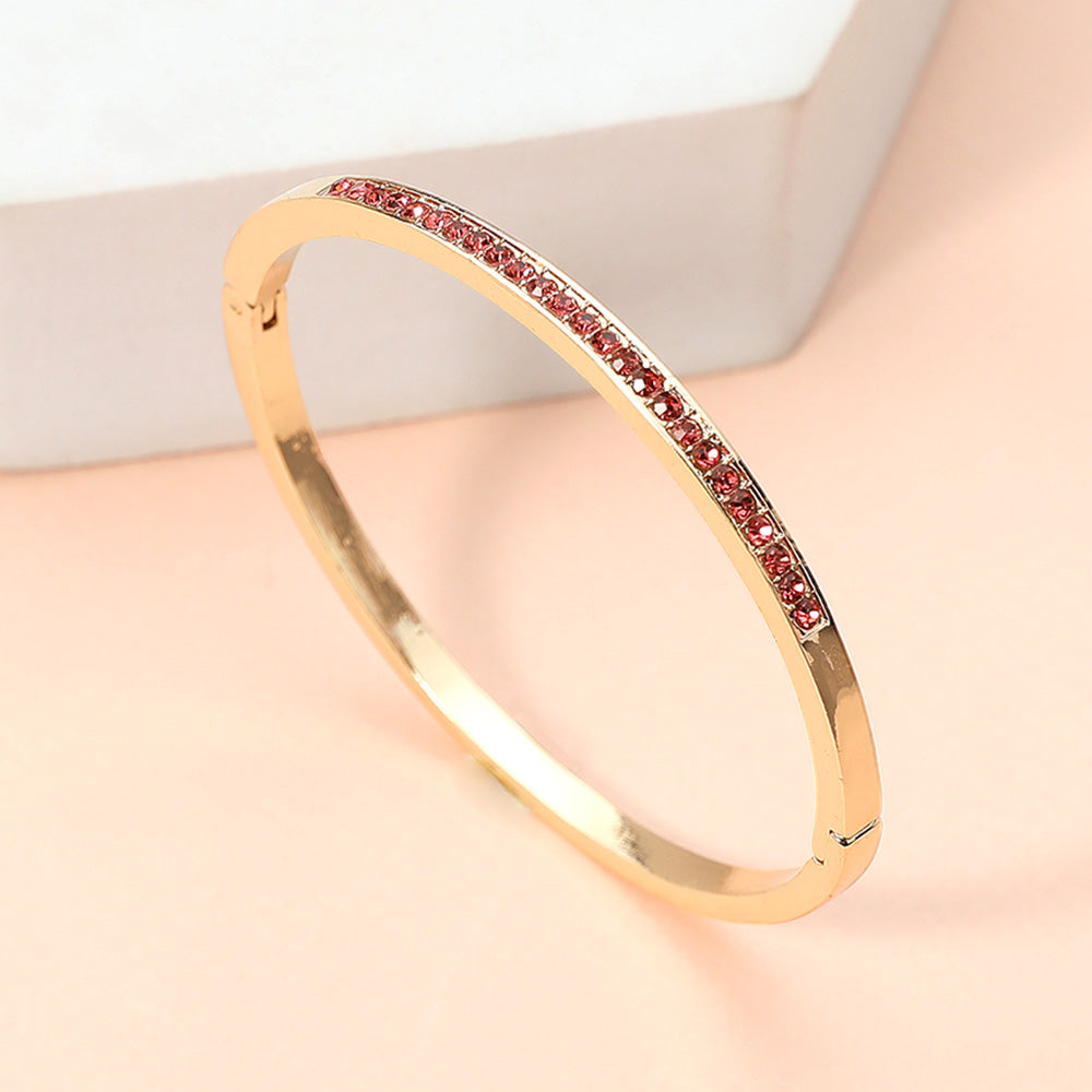 Madeline Love Gold, Pink Stone Paved Hinged Bangle Bracelet