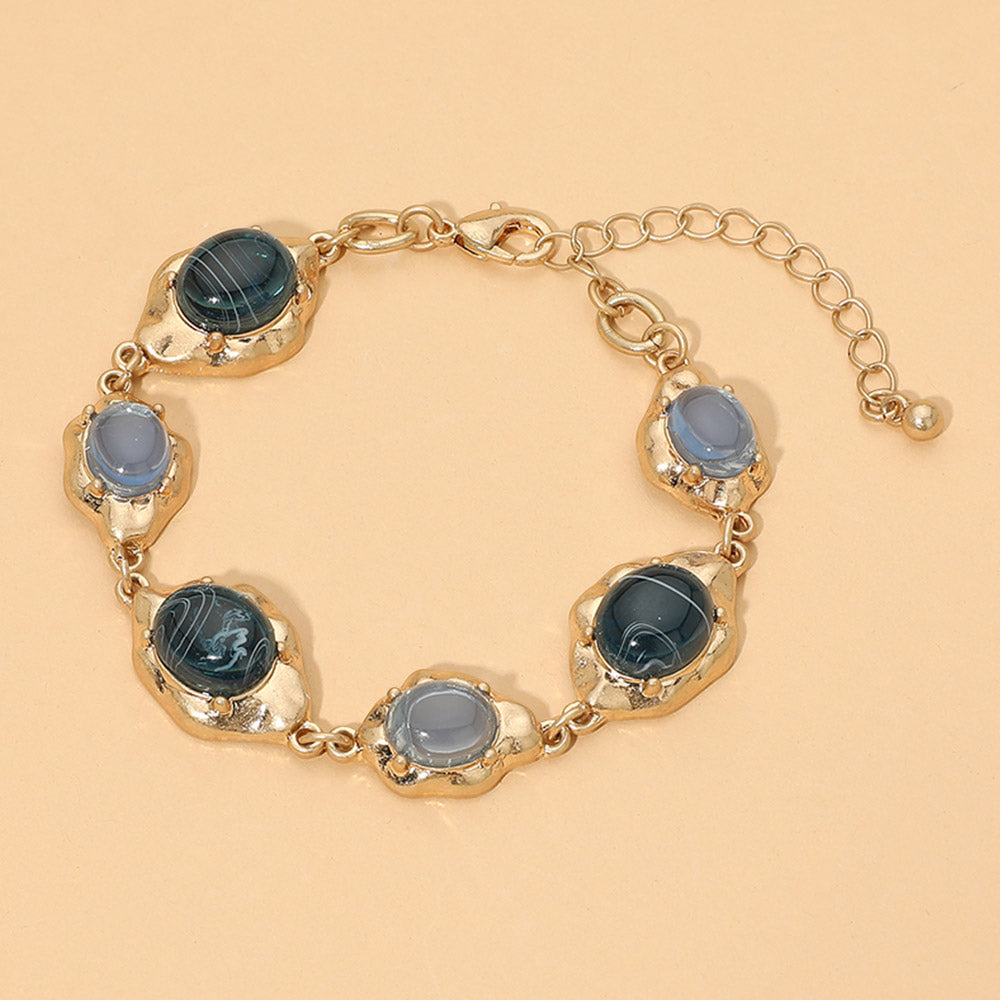 Madeline Love Navy, Worn Gold Abstract Oval Cabochon Link Bracelet