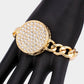 Madeline Love Gold Rhinestone Embellished Circle Pendant Metal Link Bracelet - Bracelets - desc