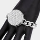 Madeline Love Rhodium Rhinestone Embellished Circle Pendant Metal Link Bracelet - Bracelets - desc